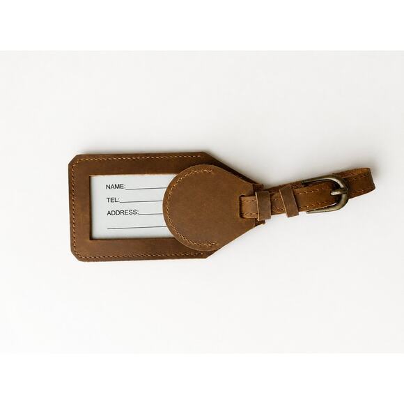 Unknown Other - Leather AirTag Holder Luggage Tag Travel ID Case Brown Buckle Strap
